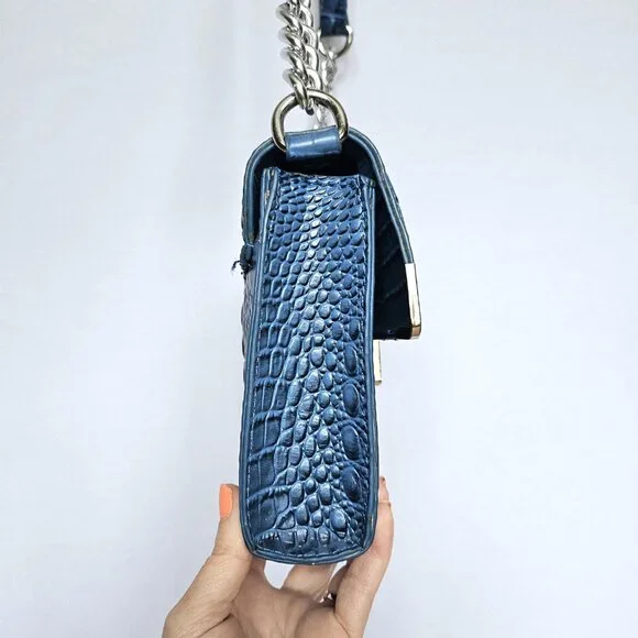 MARC FISHER Blue Faux Alligator / Croc Print Clutch or Shoulder Handbag Purse - Picture 5 of 9